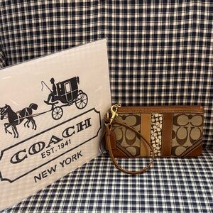 Coach Signature Brown and Tan Wristlet